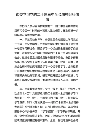 市学习三中全会精神经验做法