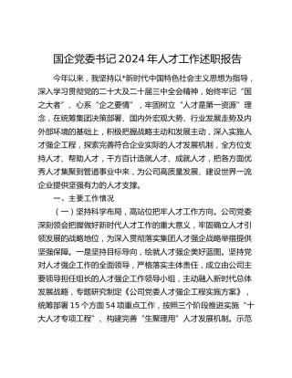 国企公司书记2024年人才工作述职报告7600字