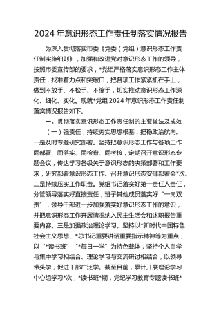 2024年意识形态工作责任制落实情况报告（3000字总结）