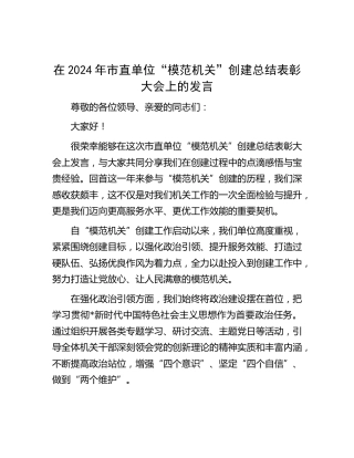 市直单位 “模范机关” 创建总结表彰大会上的发言