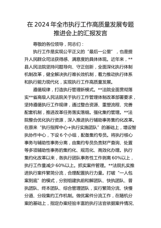 全市执行工作高质量发展专题推进会上的汇报发言