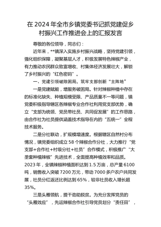 全市乡镇党委书记抓党建促乡村振兴工作推进会上的汇报发言