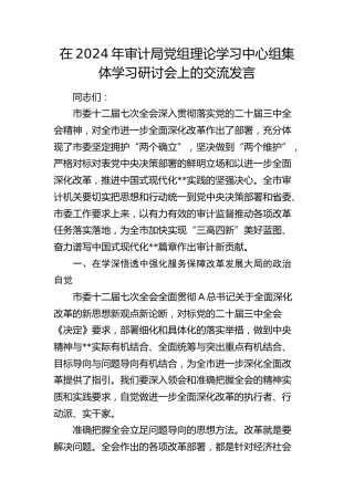 在审计局党组理论学习中心组集体学习研讨会上的交流发言