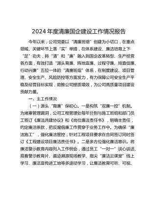 2024年度清廉国企建设工作情况总结报告（公司）