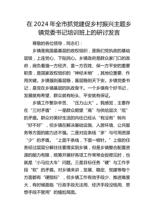在全市抓党建促乡村振兴主题乡镇党委书记培训班上的研讨发言