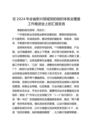 在全省新兴领域党的组织体系全覆盖工作推进会上的汇报发言