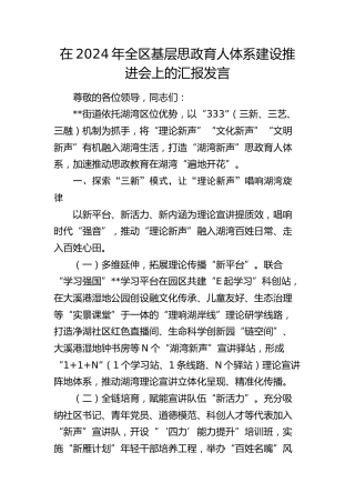 在全区基层思政育人体系建设推进会上的汇报发言