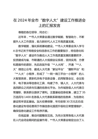 在全市“数字人大”建设工作推进会上的汇报发言