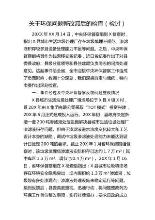 环保问题整改滞后检查（检讨书）
