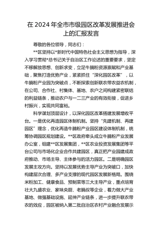 在全市市级园区改革发展推进会上的汇报发言