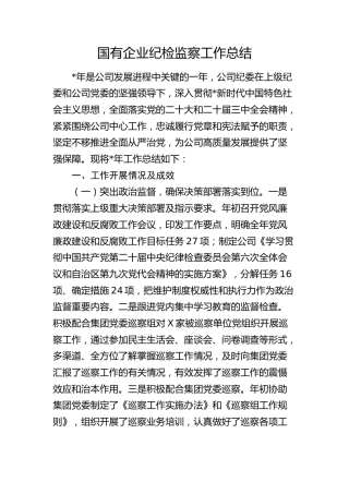 国企公司纪检监察工作总结2900字