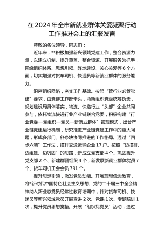全市新就业群体关爱凝聚行动工作推进会上的汇报发言