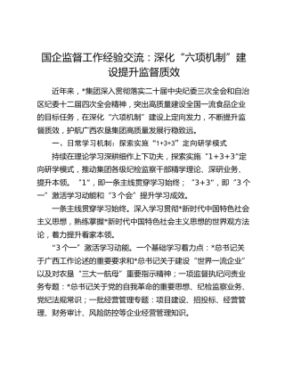 国企公司监督工作经验总结交流：深化“六项机制”建设 提升监督质效