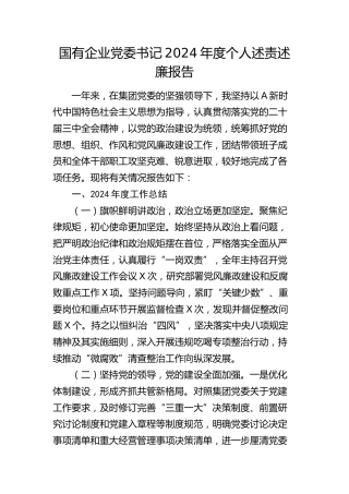 国企公司书记个人述责述廉报告2800字