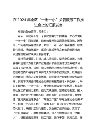在全区“一老一小”关爱服务工作推进会上的汇报发言