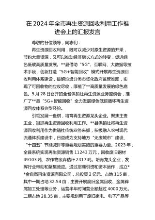 在全市再生资源回收利用工作推进会上的汇报发言