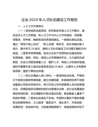 公司人才队伍建设工作报告