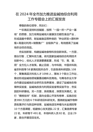 在全市加力推进盐碱地综合利用工作专题会上的汇报发言