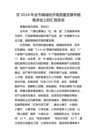 在全市镇域经济高质量发展专题推进会上的汇报发言