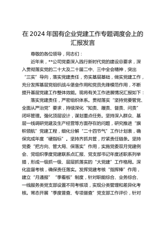 在国有企业党建工作专题调度会上的汇报发言（公司）