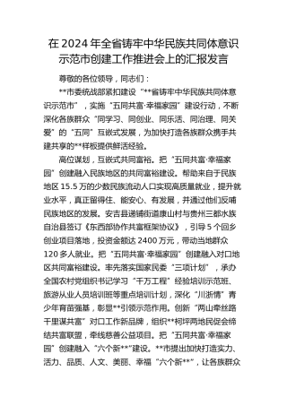 全省铸牢中华民族共同体意识示范市创建工作推进会上的汇报发言
