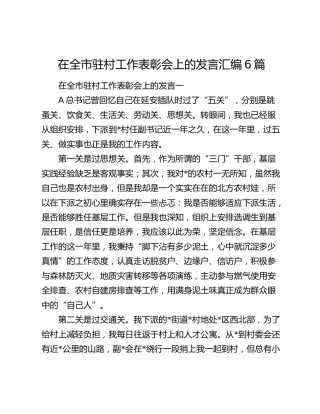 在全市驻村工作表彰会上的发言6篇
