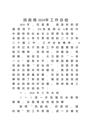 民政系统2024年工作总结4500字