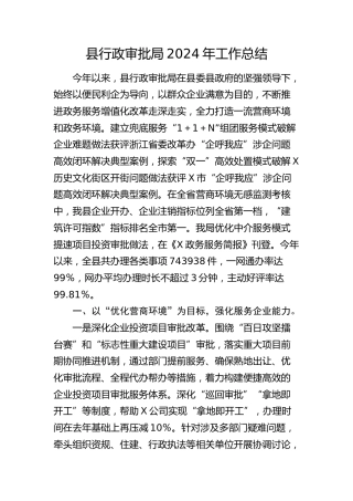 县行政审批局2024年工作总结