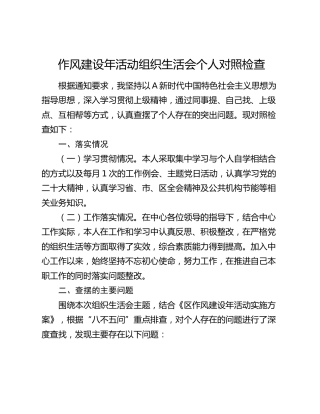 作风建设年活动组织生活会个人对照检查
