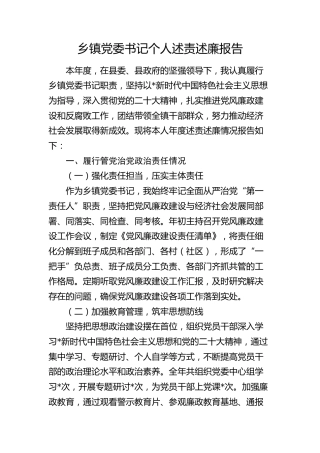 乡镇党委书记 述责述廉报告2600字