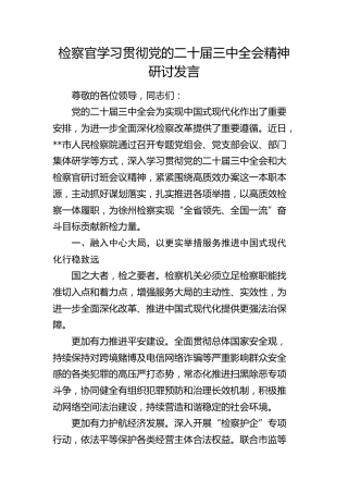 检察系统学习贯彻三中全会精神研讨发言