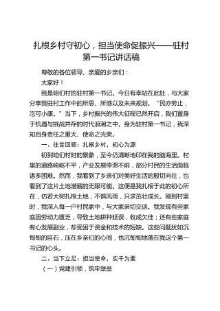 驻村第一书记讲话稿(1)