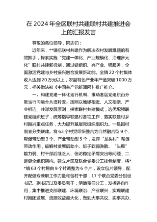 全区联村共建联村共建推进会上的汇报发言