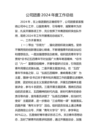 公司团委2024年度工作总结2000字