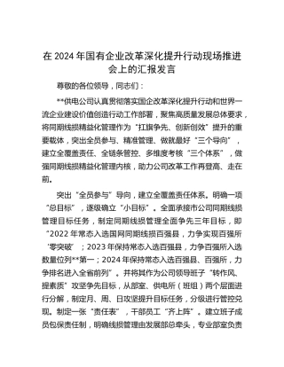 在国有企业改革深化提升行动现场推进会上的汇报发言（公司）