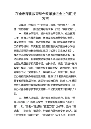 在全市深化教育综合改革推进会上的汇报发言2
