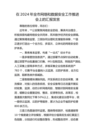 在全市网络和数据安全工作推进会上的汇报发言