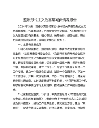市整治形式主义为基层减负情况报告2500字