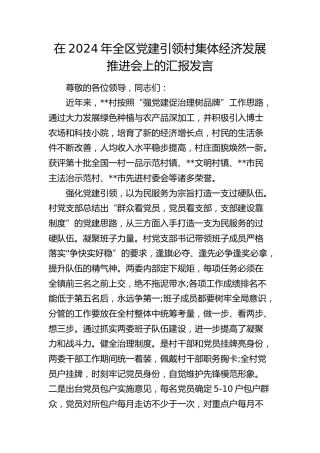 全区党建引领村集体经济发展推进会上的汇报发言