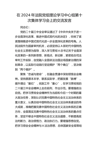 在法院党组理论学习中心组第十次集体学习会上的交流发言