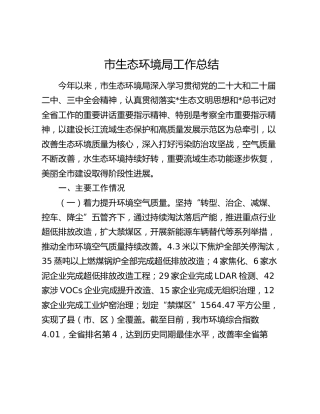 市生态环境局年度工作总结