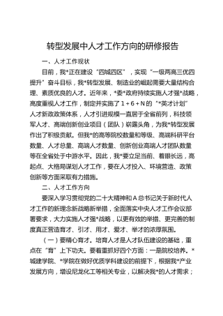 转型发展中人才工作方向的研修报告（调研）