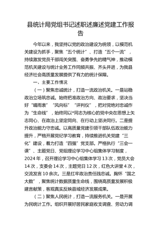 县统计局党组书记述职述廉述党建工作报告2100字