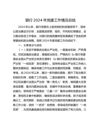 银行2024年党建工作总结2200字