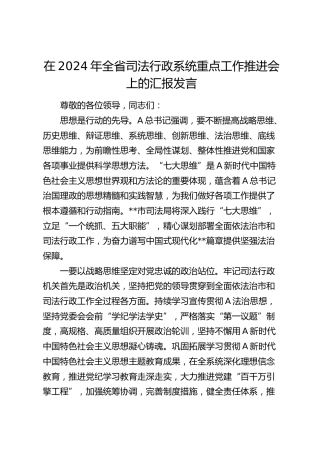 在全省司法行政系统重点工作推进会上的汇报发言