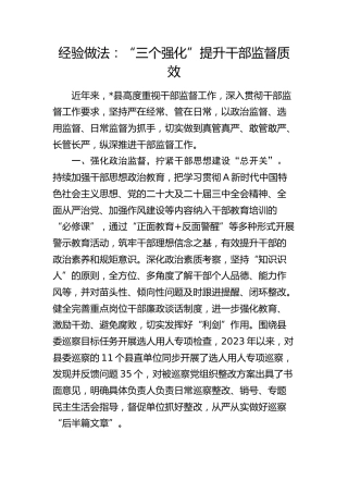 经验做法：“三个强化”提升干部监督质效（发言）