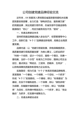 公司创建党建品牌经验总结交流