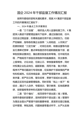 国企公司2024年干部监督工作总结汇报3300字