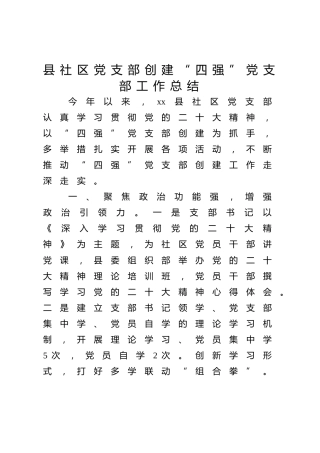 县社区党支部创建“四强”党支部工作总结汇报