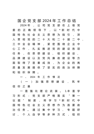 国企公司党支部2024年工作总结5300字（党建总结）